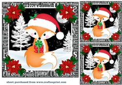 3 Christmas woodland fox card fronts/toppers