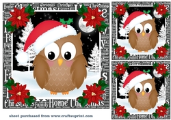 3 Christmas woodland owl card fronts/toppers