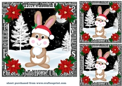 3 Christmas woodland rabbit card fronts/toppers 1