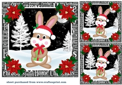 3 Christmas woodland rabbit card fronts/toppers 2