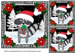 3 Christmas woodland raccoon card fronts/toppers 1