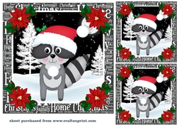 3 Christmas woodland raccoon card fronts/toppers 2