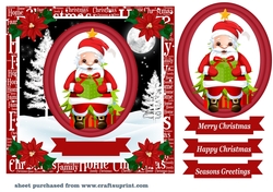 Red oval Christmas Santa card front 3