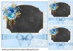 3 Blue rose chalkboard card fronts/toppers
