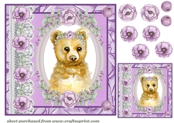 Lilac floral bear card front