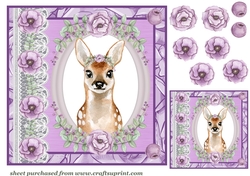 Lilac floral deer card front