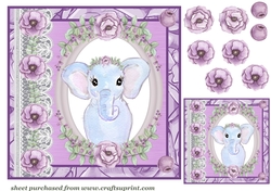 Lilac floral elephant card front
