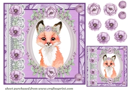 Lilac floral fox card front