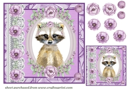Lilac floral raccoon card front
