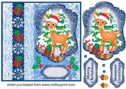 Blue Christmas present deer card front