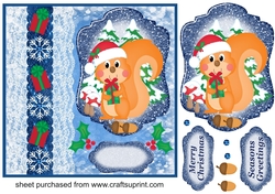 Blue Christmas present squirrel card front