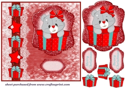 Red Christmas bear card front 1