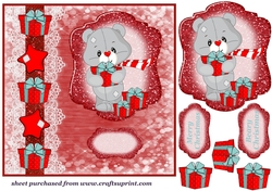 Red Christmas bear card front 3