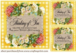 3 Yellow floral thinking of you card fronts/toppers