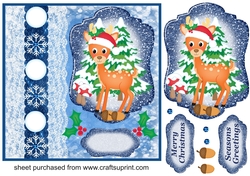 Blue Christmas deer snowball card front