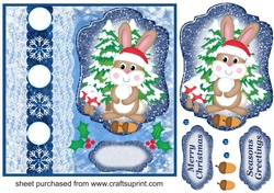  Blue Christmas rabbit snowball card front