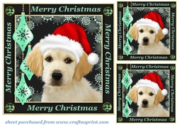 3 Cute Christmas pup with hat card fronts/toppers