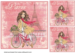 3 Paris girl on bike card fronts/toppers