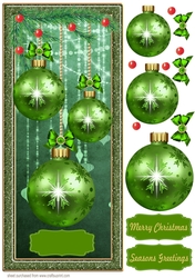 Green Christmas baubles card front