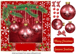 Square red Christmas bauble card front 2