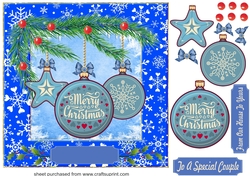 Blue shaped Christmas baubles card front