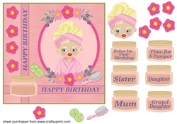 Blonde hair pamper Birthday card front