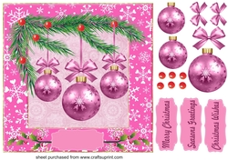 Pink Christmas baubles card front