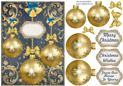 Blue and gold baubles card front 2