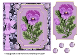 3 Lilac pansy card fronts/toppers