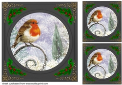 3 Beautiful Christmas robin with black frame card fronts/toppers 5