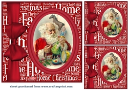 3 Red oval vintage Santa card fronts/toppers 6