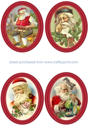 4 Vintage Santa oval toppers