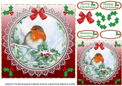 Red lace robin card front 7
