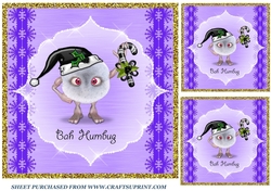 3 Bah Humbug Christmas pom pom card fronts/toppers 1