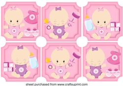 6 Pink baby girl toppers