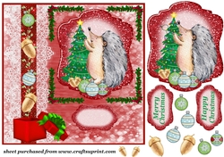 Hedgehog getting ready for Christmas card front