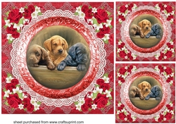 3 Red floral pets card fronts/toppers 1