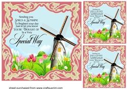 3 Pink floral windmill card fronts with verse
