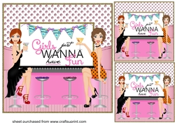 3 Pink Birthday girls just wanna have fun card fronts/toppers