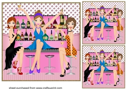 3 Pink Girls just wanna have fun card fronts/toppers