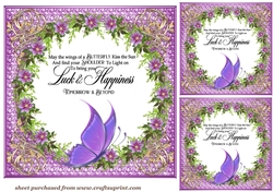 3 Purple floral butterfly sentiment card fronts/toppers