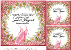 3 Red floral butterfly sentiment card fronts/toppers