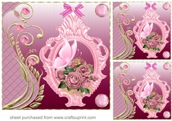 3 Pink rose framed card fronts/toppers