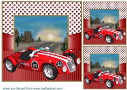 3 Classic red sports car card front/toppers 