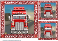 3 Red keep on trucking card front/toppers