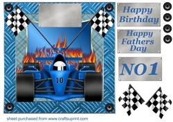 Blue racing car card front