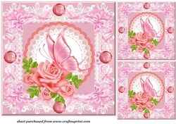 3 Pink butterfly and rose card front/toppers