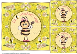 3 Ha-Bee Mothers Day card front/toppers