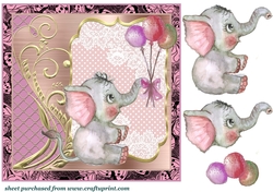 Pink Elephant with balloons card front