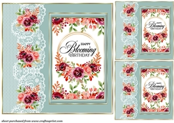 3 Happy Blooming Birthday card fronts/toppers(green 2)